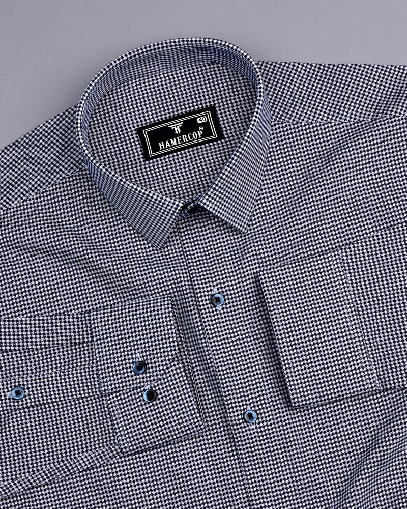 Lucifer NavyBlue With White Small Check Oxford Cotton Shirt