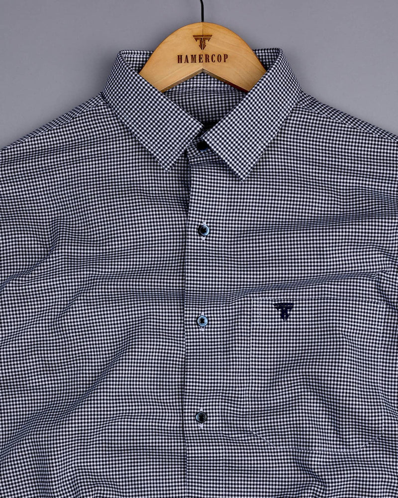 Lucifer NavyBlue With White Small Check Oxford Cotton Shirt