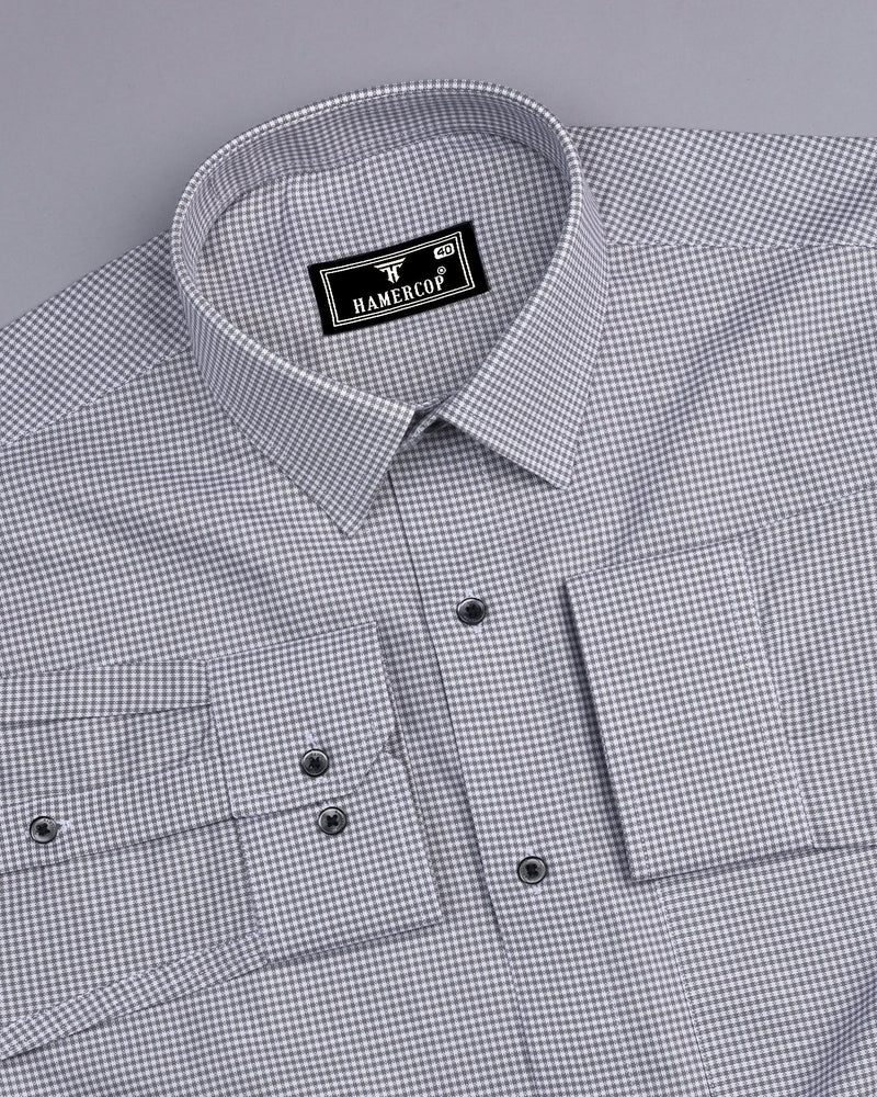 Lucifer Gray With White Small Check Oxford Cotton Shirt