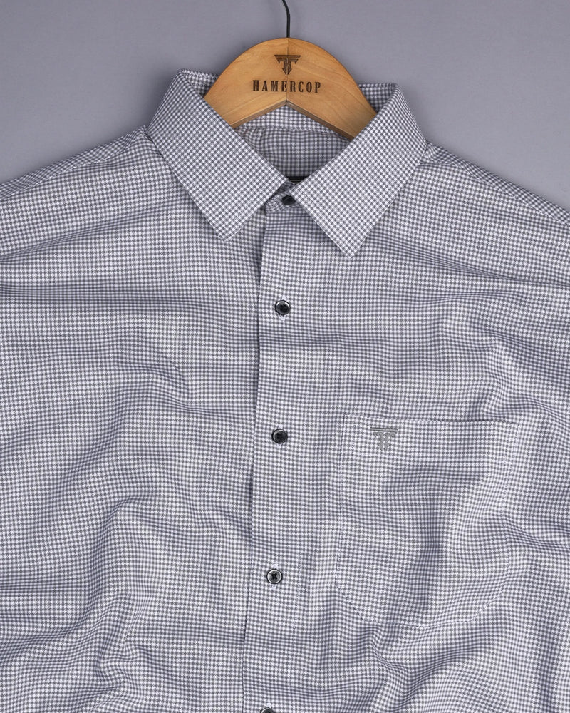 Lucifer Gray With White Small Check Oxford Cotton Shirt