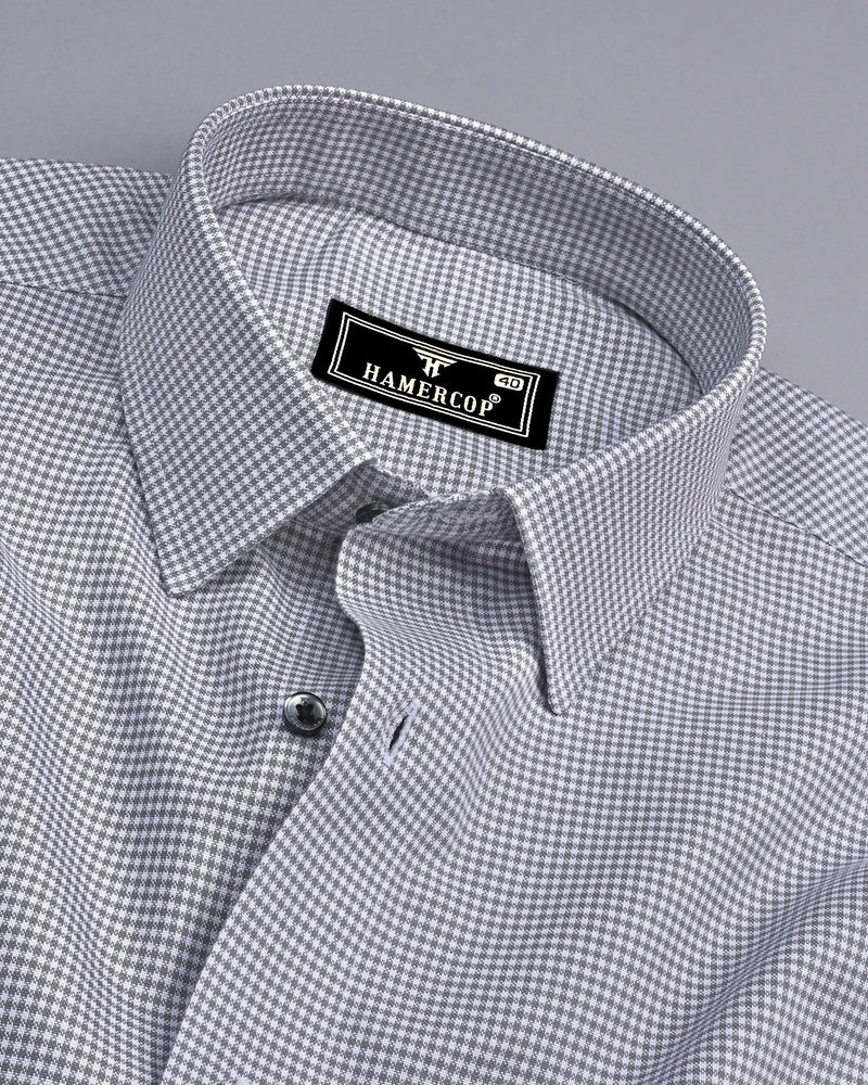 Lucifer Gray With White Small Check Oxford Cotton Shirt