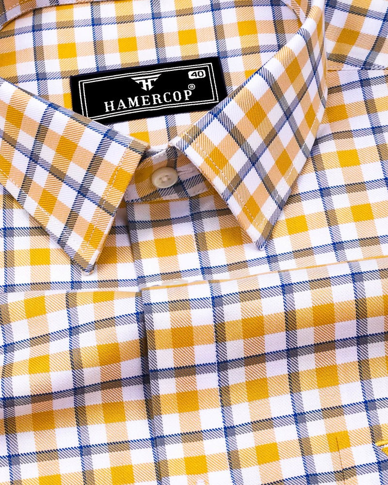 Wigton Yellow White Twill Check Cotton Shirt – Hamercop