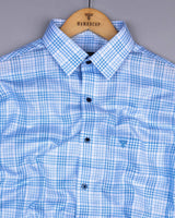 Amozoc Blue Houndstooth Amsler Dobby Cotton Shirt