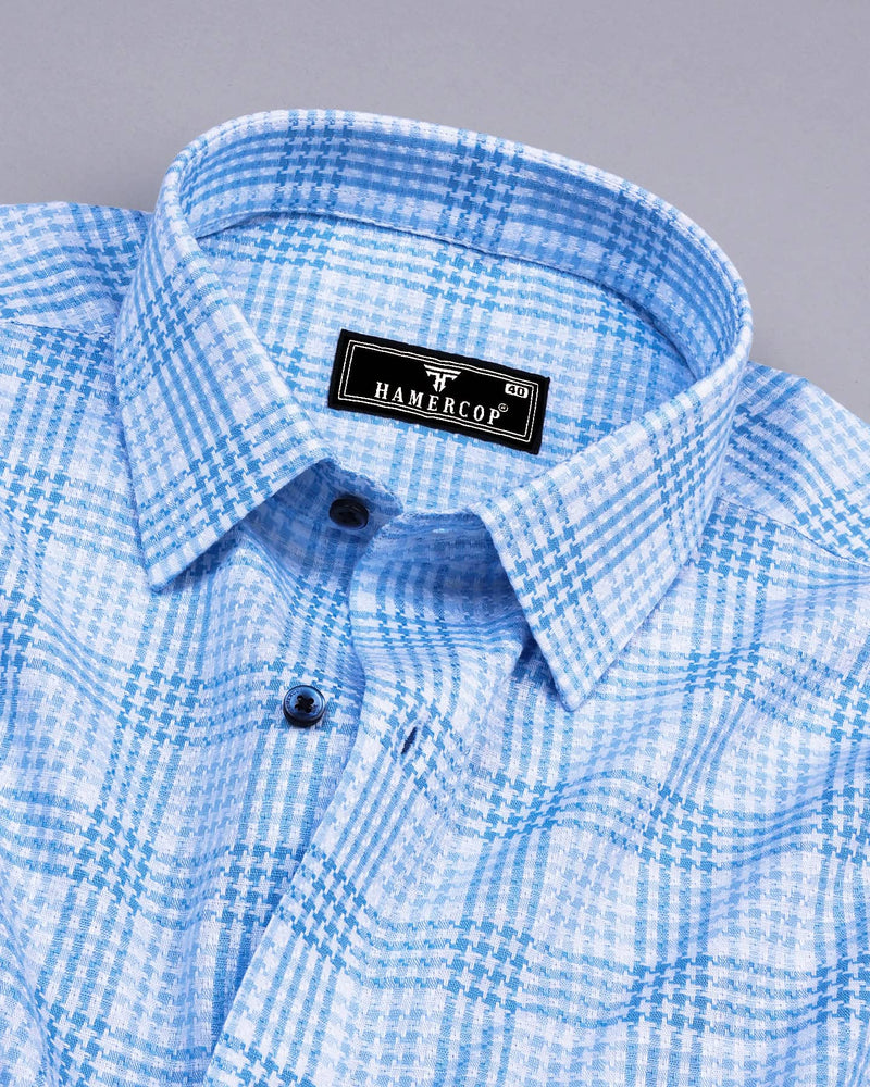 Amozoc Blue Houndstooth Amsler Dobby Cotton Shirt