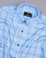 Amozoc Blue Houndstooth Amsler Dobby Cotton Shirt