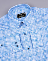 Amozoc Blue Houndstooth Amsler Dobby Cotton Shirt