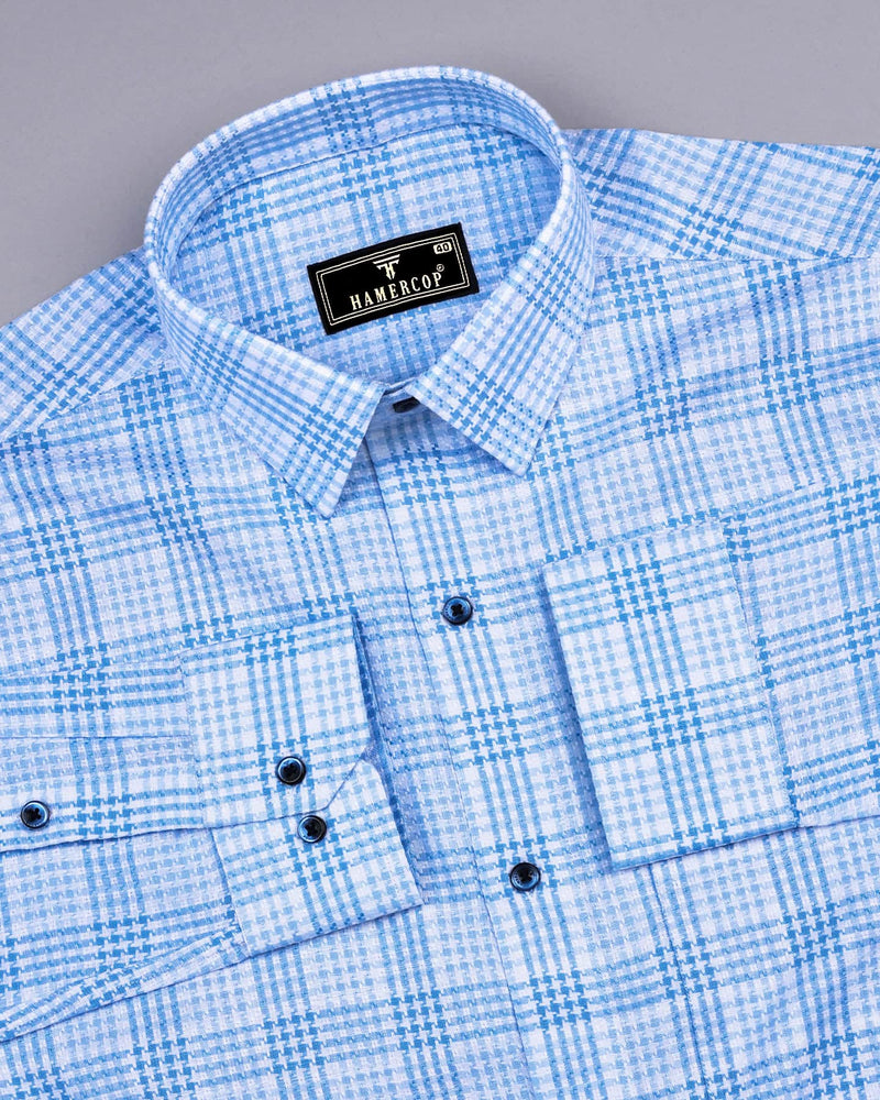 Amozoc Blue Houndstooth Amsler Dobby Cotton Shirt