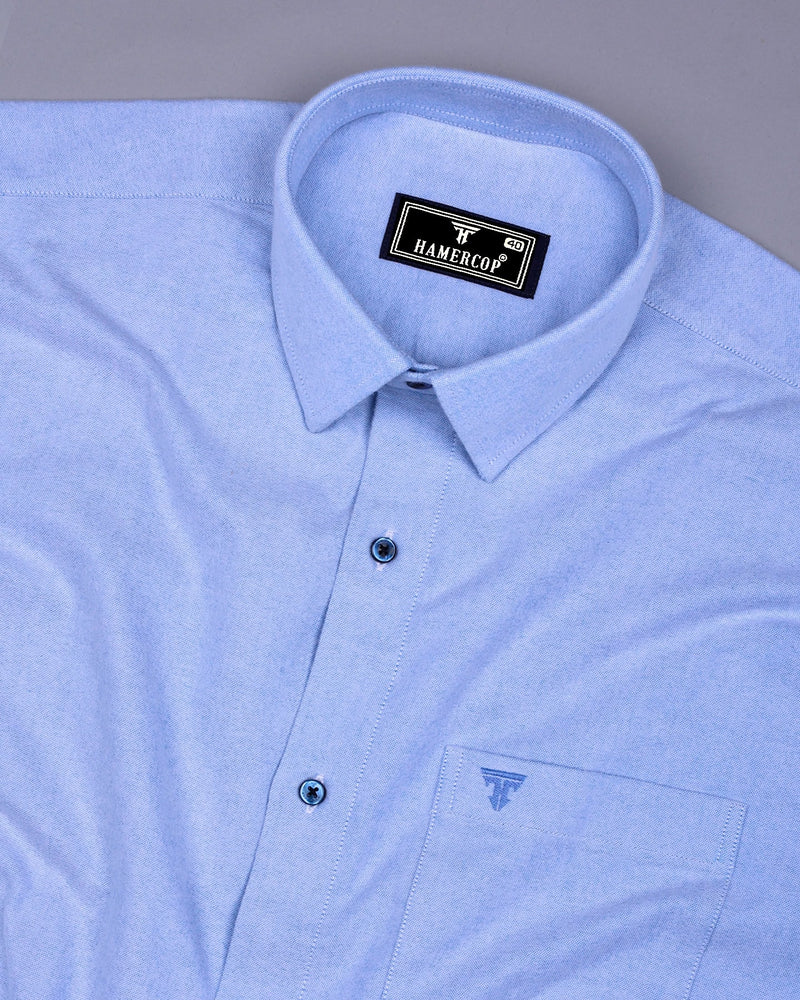 SkyBlue Plaid Flannel Solid Heavy Cotton Shirt - Main Image