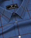 Pluto Blue With Brown Plaid Flannel Twill Check Cotton Shirt