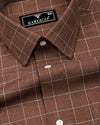 Visconti Brown With Gray Check Dobby Cotton Shirt