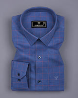 Visconti Blue With Orange Check Dobby Cotton Shirt