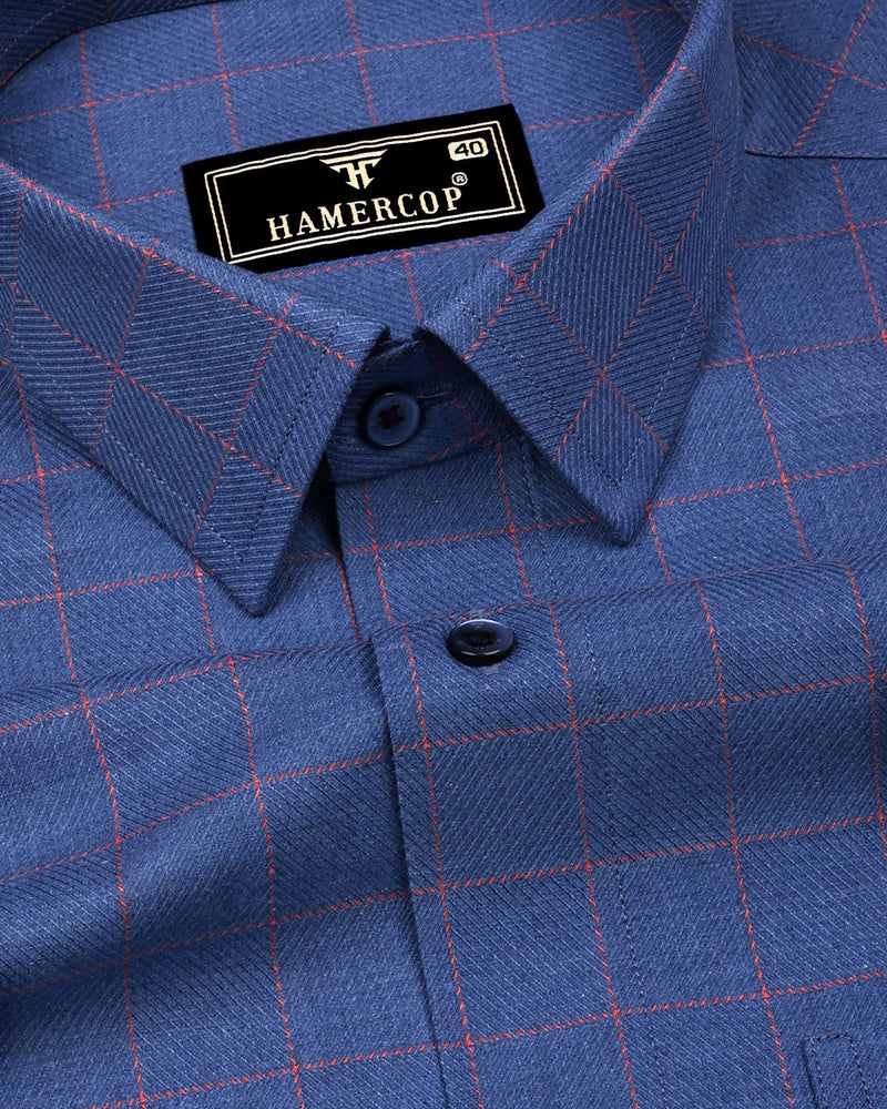 Visconti Blue With Orange Check Dobby Cotton Shirt