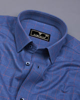 Visconti Blue With Orange Check Dobby Cotton Shirt