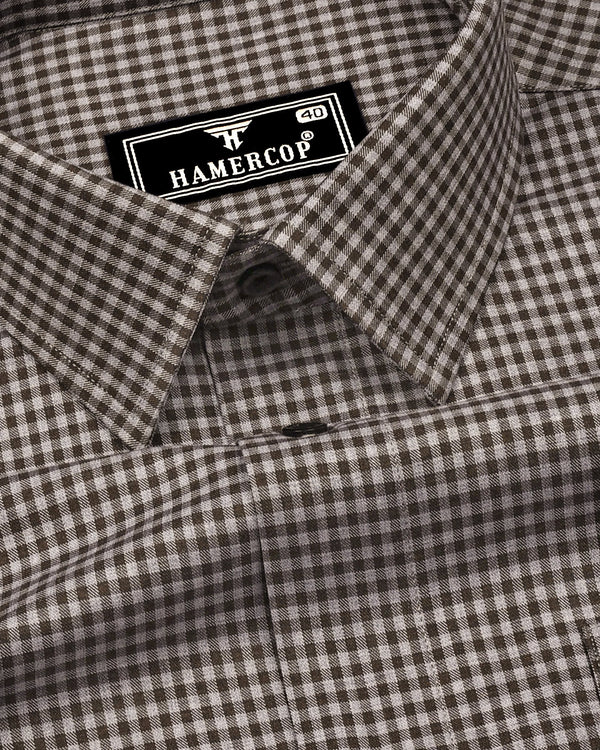 Paradise Brown With Gray Twill Check Premium Cotton Shirt