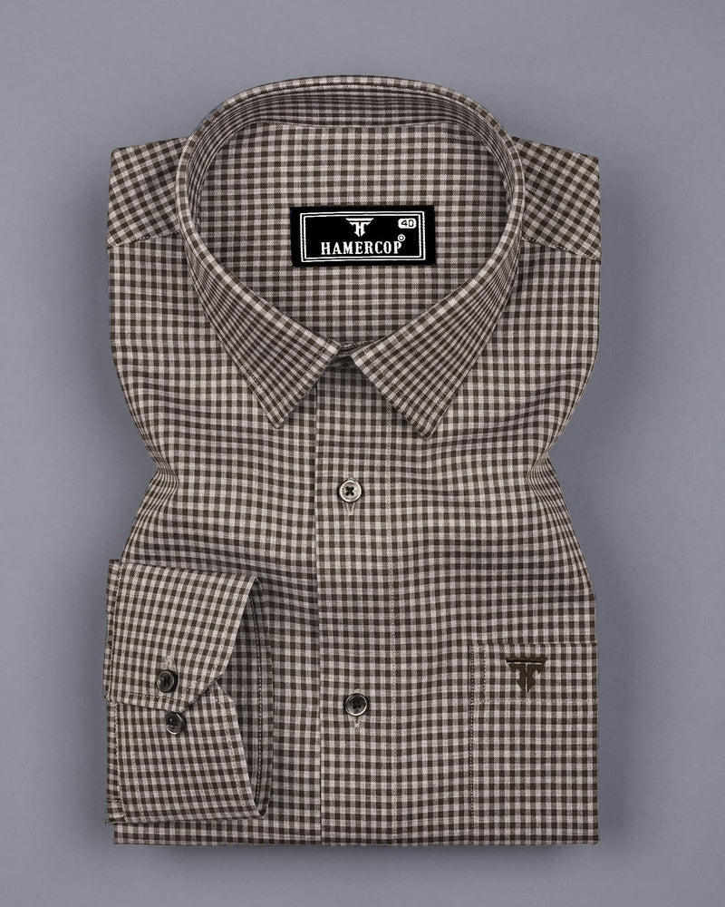 Paradise Brown With Gray Twill Check Premium Cotton Shirt