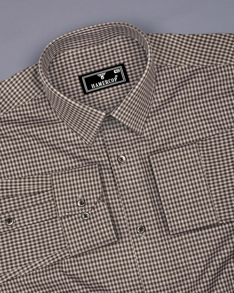 Paradise Brown With Gray Twill Check Premium Cotton Shirt