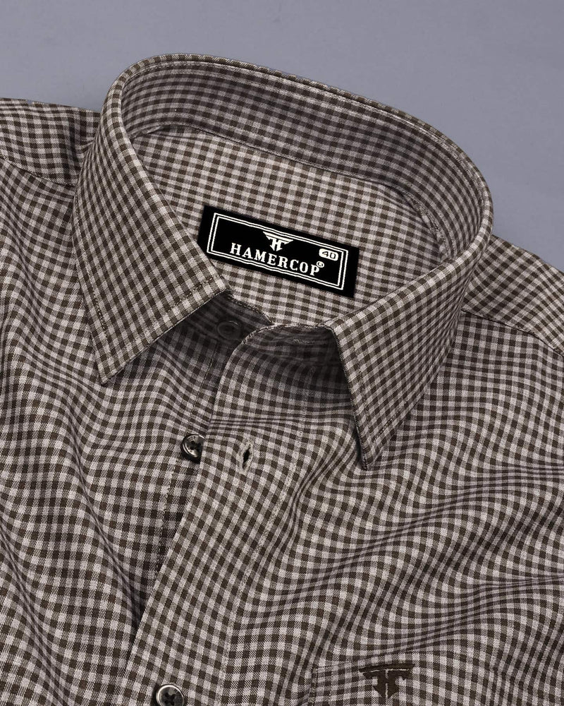 Paradise Brown With Gray Twill Check Premium Cotton Shirt