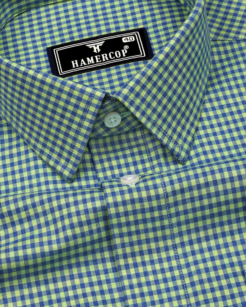 Paradise Green With Blue Twill Check Premium Cotton Shirt