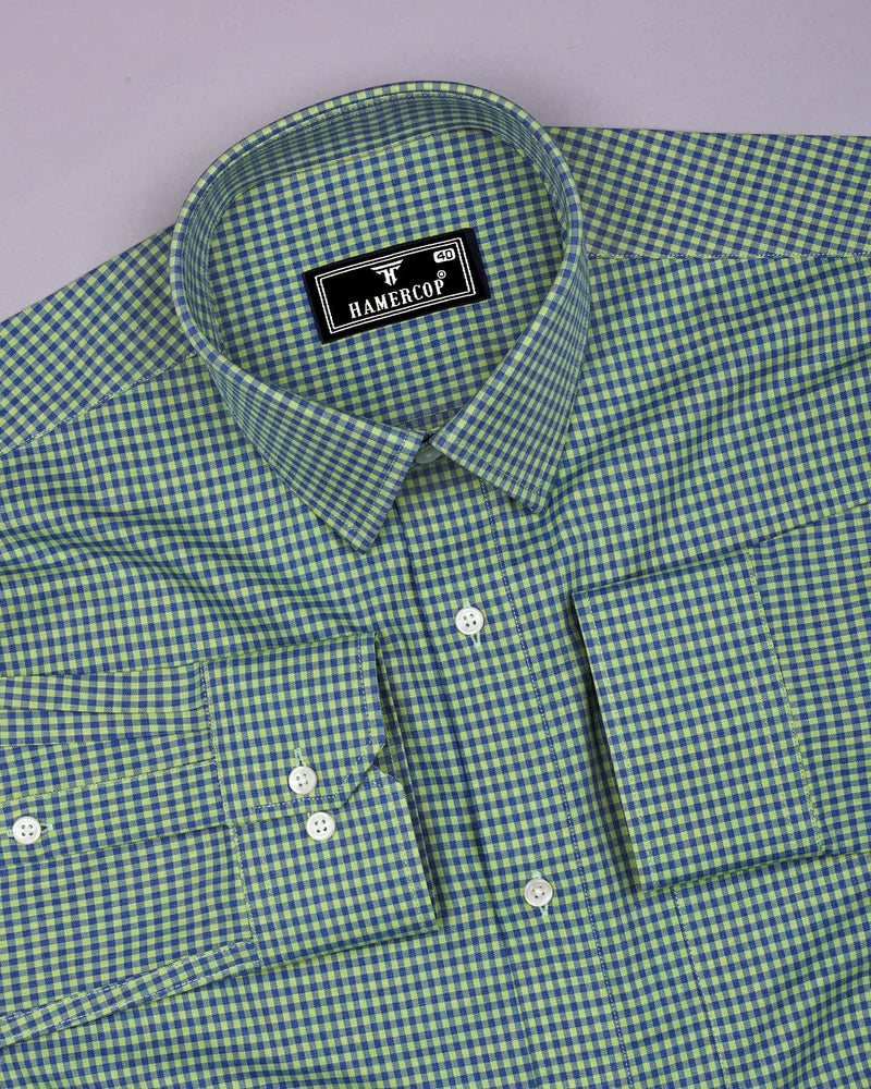 Paradise Green With Blue Twill Check Premium Cotton Shirt