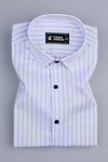 White with royal blue square dot line stripe shirt