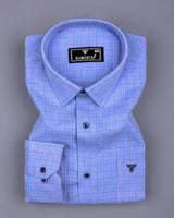 Skyblue Melange With Green Plaid Flannel Check Cotton Shirt