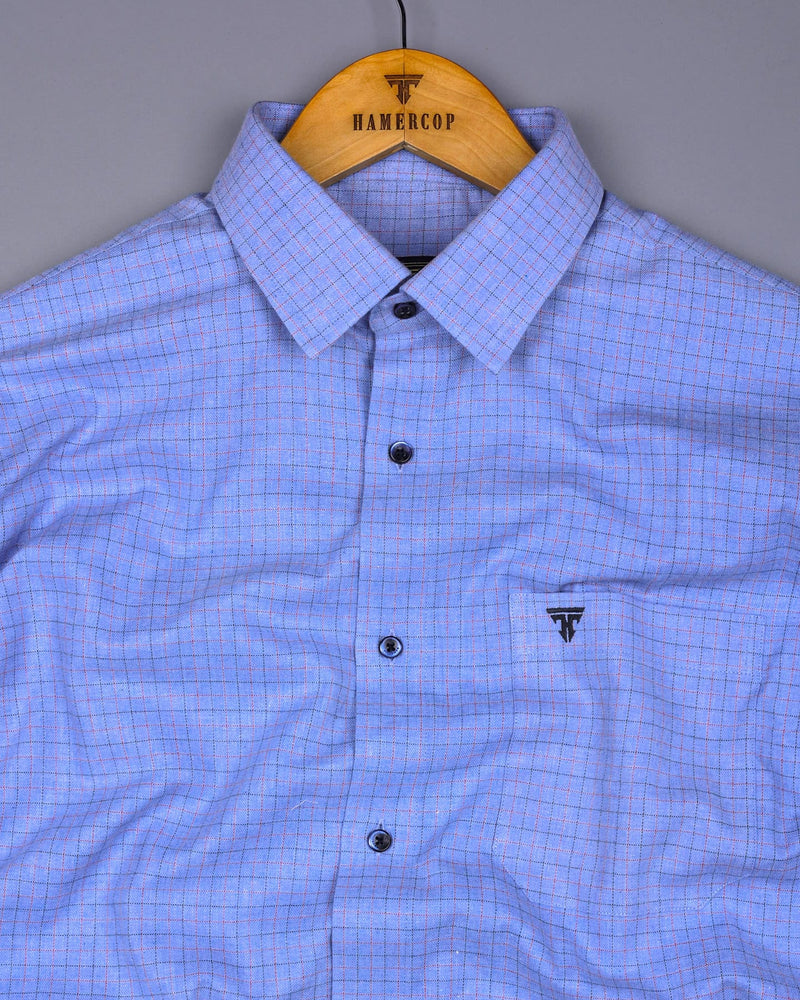 Skyblue Melange With Green Plaid Flannel Check Cotton Shirt