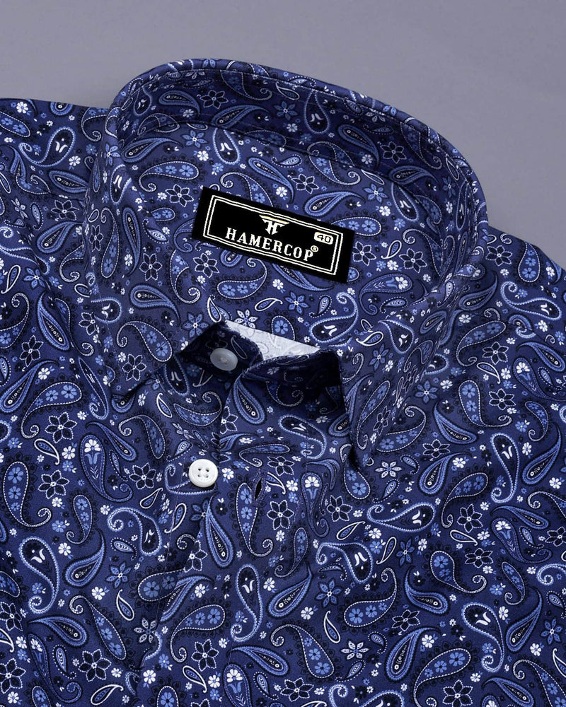 NavyBlue Paisley Printed Cotton Shirt