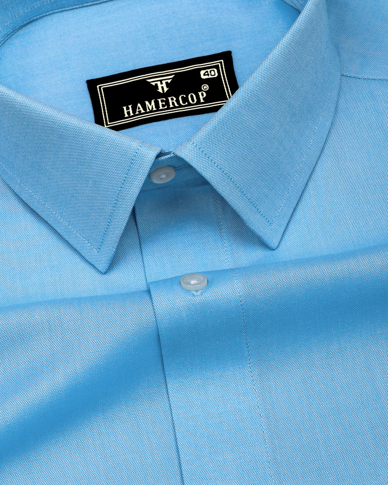 Aquarium Blue Plain Oxford Cotton Formal Shirt
