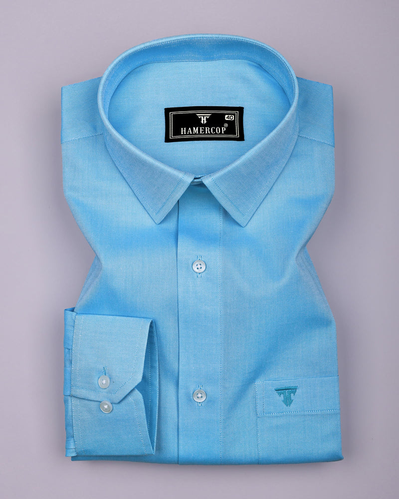 Aquarium Blue Plain Oxford Cotton Formal Shirt
