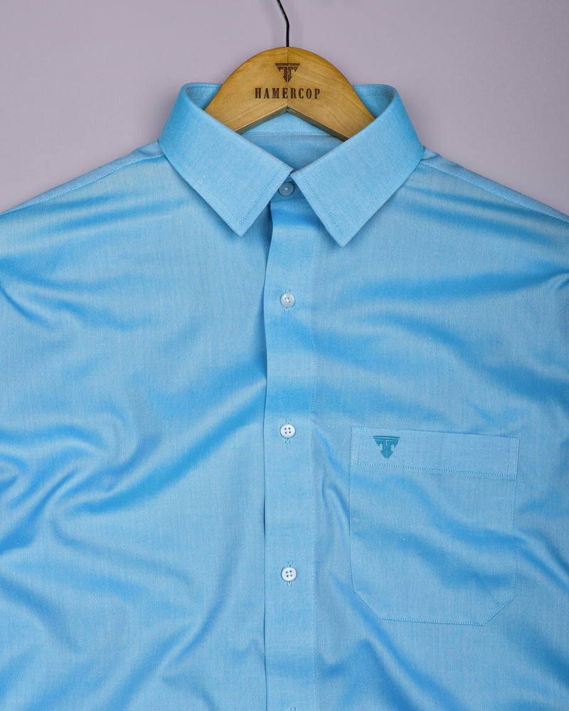 Aquarium Blue Plain Oxford Cotton Formal Shirt