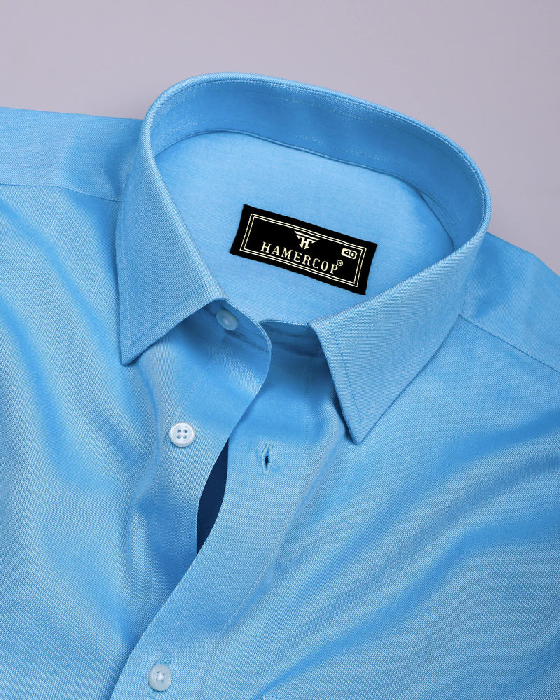 Aquarium Blue Plain Oxford Cotton Formal Shirt