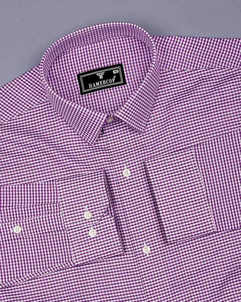 Grape Purple With White Houndstooth Dobby Cotton Shirt