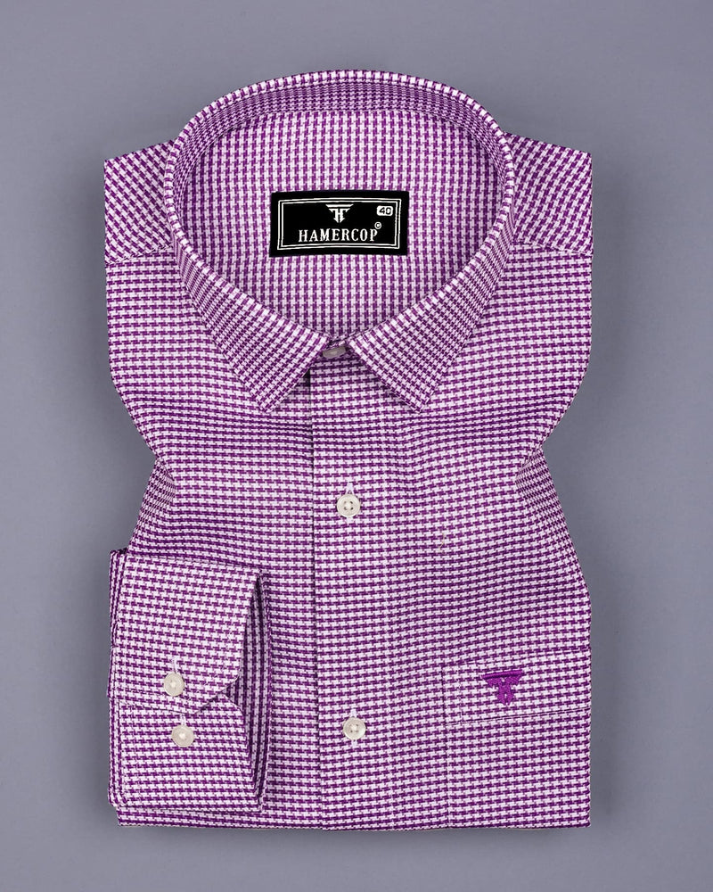 Grape Purple With White Houndstooth Dobby Cotton Shirt