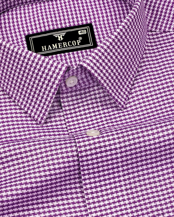 Grape Purple With White Houndstooth Dobby Cotton Shirt