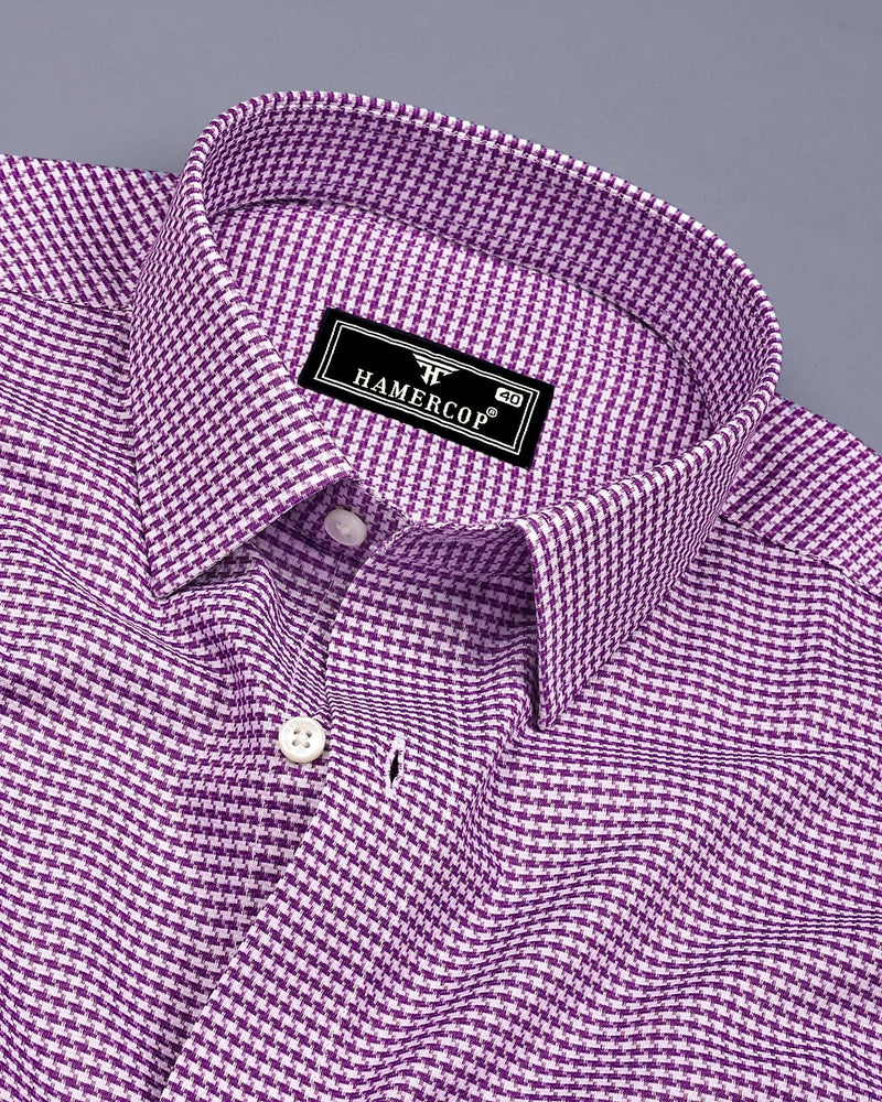 Grape Purple With White Houndstooth Dobby Cotton Shirt