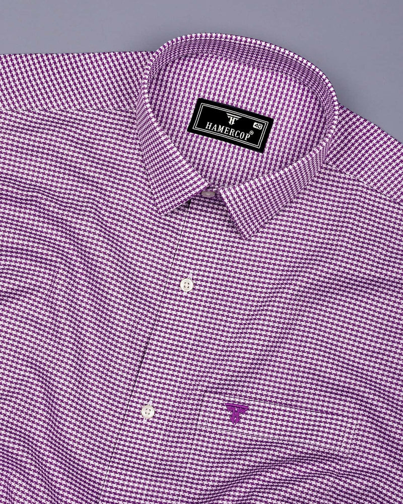 Grape Purple With White Houndstooth Dobby Cotton Shirt