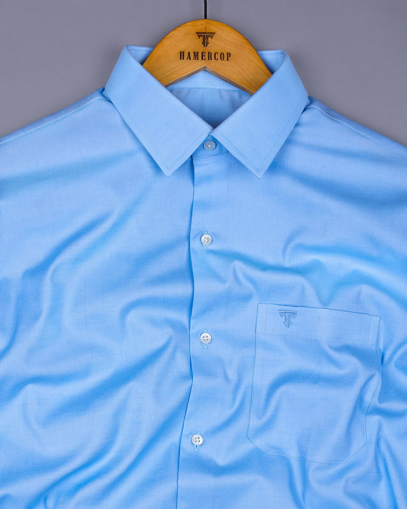 Ice Cloud Blue Soft Cotton Formal Solid Shirt