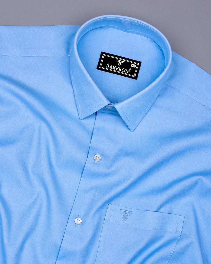 Ice Cloud Blue Soft Cotton Formal Solid Shirt