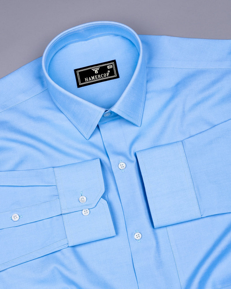 Ice Cloud Blue Soft Cotton Formal Solid Shirt