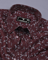 Russet Brown With Pink Printed Satin Cotton Shirt