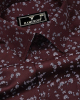 Russet Brown With Pink Printed Satin Cotton Shirt