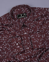 Russet Brown With Pink Printed Satin Cotton Shirt