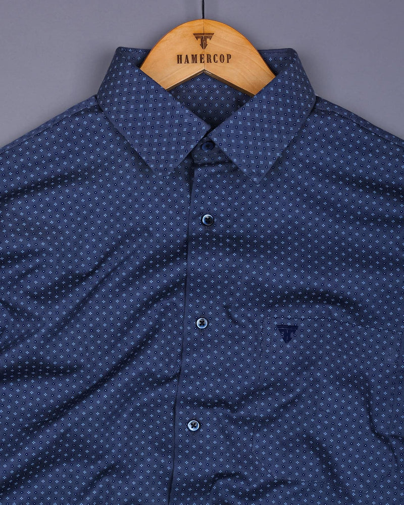 Smoke Gray With Blue Printed Formal Cotton Shirt