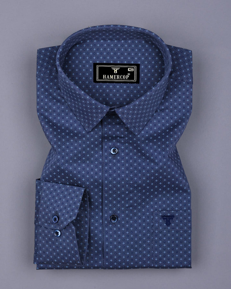 Smoke Gray With Blue Printed Formal Cotton Shirt