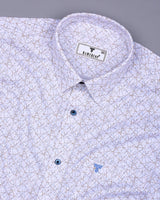 White With SkyBlue And Mustard Spider Net Printed Cotton Shirt