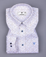 White With SkyBlue And Mustard Spider Net Printed Cotton Shirt