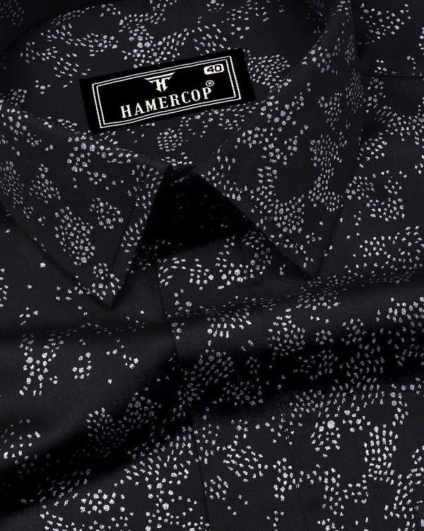 Sable Black With Silver Glitter Printed Cotton Shirt