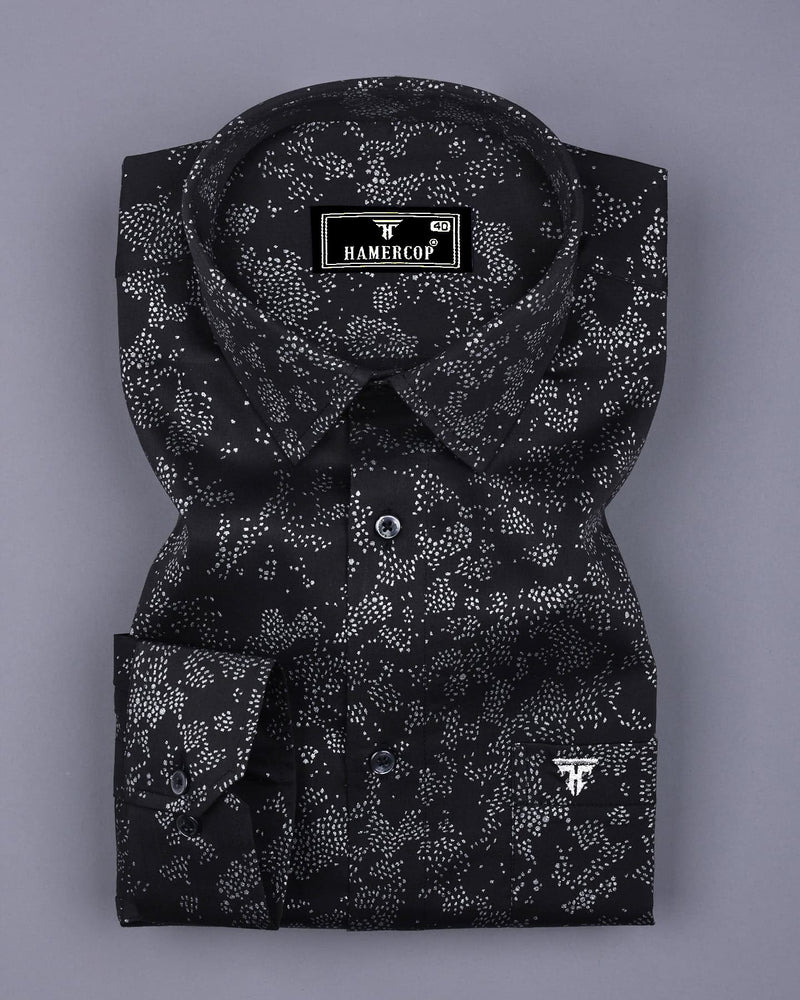 Sable Black With Silver Glitter Printed Cotton Shirt