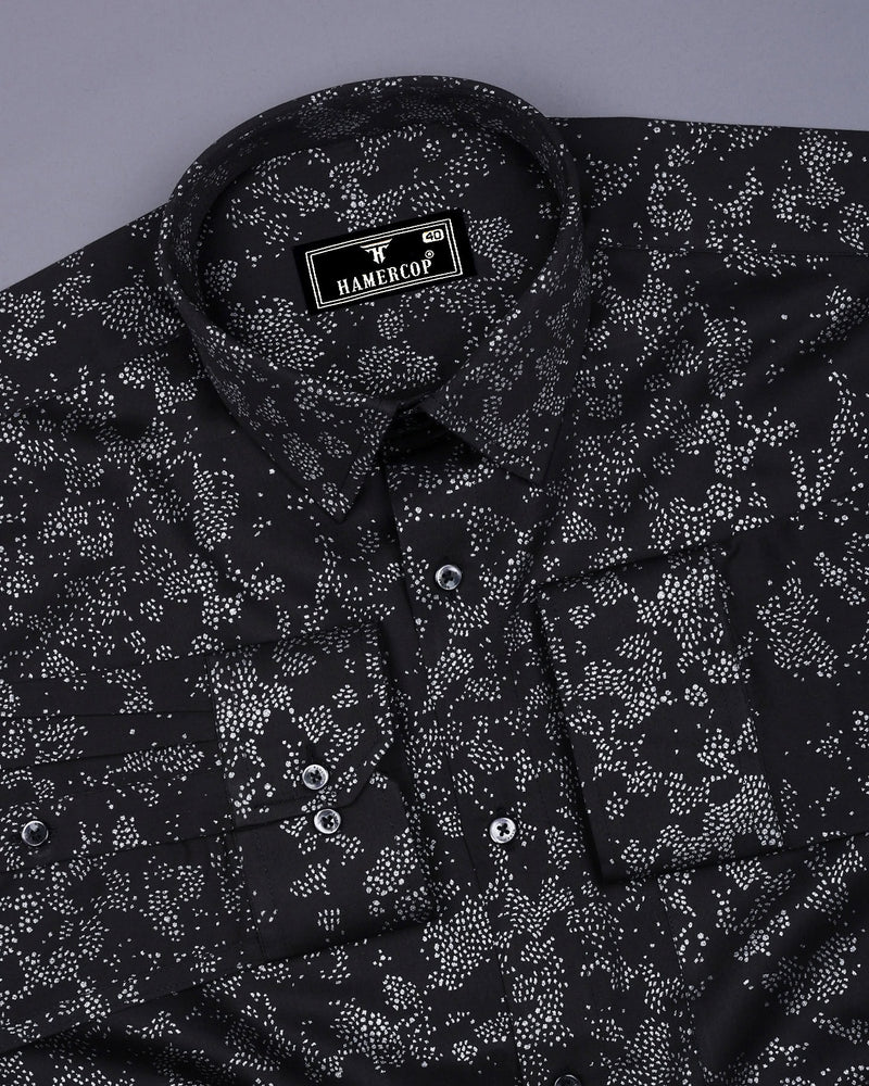 Sable Black With Silver Glitter Printed Cotton Shirt