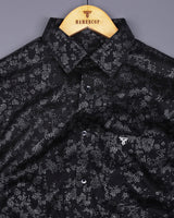 Sable Black With Silver Glitter Printed Cotton Shirt